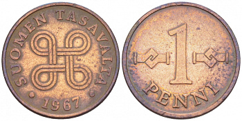 Финляндия 1 пенни 1967 KM 44 медь 3996-1031