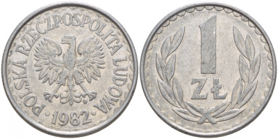 ПОЛЬША 1 ЗЛОТЫЙ 1982 MW KM 49.1 алюминий 4548-427
