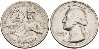 США 25 центов = квотер 1976 200 лет независимости (1776-1976), Вашингтон, барабанщик KM 204 медь плакированная медно-никелем 4364-2517