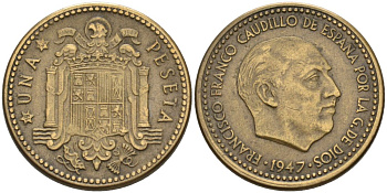 Испания 1 песета 1947 (54) Франсиско Франко (1939-1975) KM 775 алюминиевая бронза 4571-1125