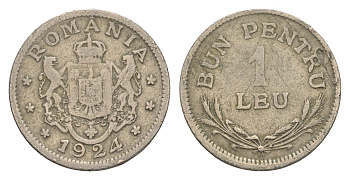 Румыния 1 лей 1924 Фердинанд I (1914-1927) KM 46 медно-никель 4620-1113