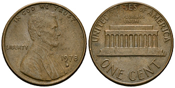 США 1 цент 1978 D, Линкольн KM 201 медь цинк 4136-155