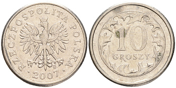 ПОЛЬША 10 ГРОШЕЙ 2007 MW KM 279 медно-никель 4528-345