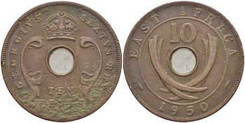 Британская Восточная Африка 10 центов 1950 Георг VI (1936-1952) KM 34 бронза 3333-1214