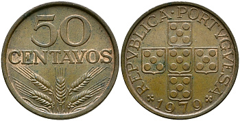 ПОРТУГАЛИЯ 50 СЕНТАВО 1979 KM 596 бронза 4388-654