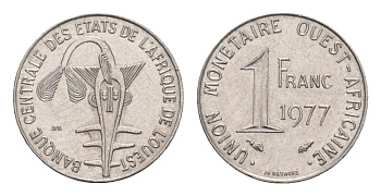 Западная Африка (BCEAO) 1 франк 1977 KM 8 нержавеющая сталь UNC 4655-763