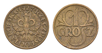 Польша 1 грош 1927 Y 8a бронза 4636-368