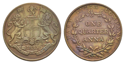 Британская Индия (Ост-Индская компания) 1/4 анна 1835 год-тип KM 446 медь 1529-112