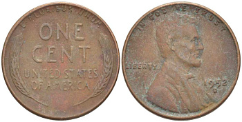 США 1 ЦЕНТ 1952 D, ЛИНКОЛЬН KM А132 медь цинк 218-964