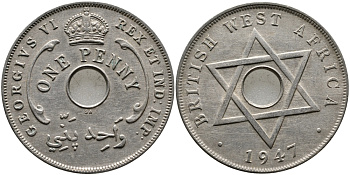 Британская Западная Африка 1 пенни 1947 Георг VI (1937-1952) KM 19 медно-никель 1523-242