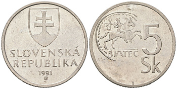 Словакия 5 крон 1993 KM 14 сталь плакировнная никелем 183-1253