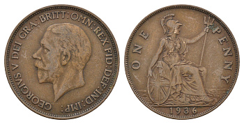 Великобритания 1 пенни 1936 Георг V (1910-1936) KM 838, Spink 4055 бронза 4672-444