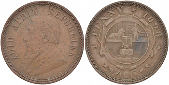 Южно-Африканская Республика, Трансвааль 1 пенни 1898 Пауль Крюгер KM 2 медь 180-934
