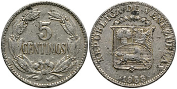 Венесуэла 5 сентимо 1958 KM 38.1 медно-никель 4549-347