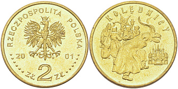 Польша 2 злотых 2001 Ритуалы Польши - Коляда Y 422 латунь UNC 4122-1211