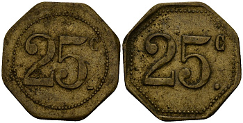 Франция 25 сантимов XIX-XX век ресторанный жетон латунь 4166-536