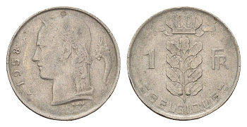 Бельгия 1 франк 1958 Belgique, Бодуэн I (1951-1993) KM 142 медно-никель 4674-422