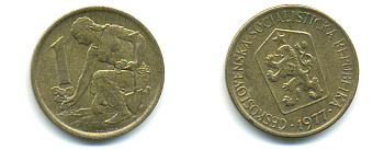 ЧЕХОСЛОВАКИЯ 1 КРОНА 1977 ЖЕНЩИНА САЖАЕТ ЛИПОВОЕ ДЕРЕВО KM 50 алюминиевая бронза 89-1844