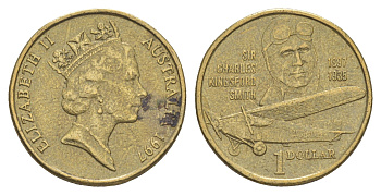 Австралия 1 доллар 1997 100 лет со дня рождения Чарльза Кингсфорда Смита, портрет Чарльза и самолёт KM 327 алюминиевая бронза 4652-223