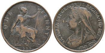 Великобритания 1 пенни 1899 Виктория (1837-1901) KM 790, Spink 3961 бронза 32-434