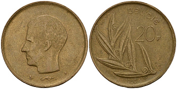 Бельгия 20 франков 1980 Belgie, Бодуэн I (1951-1993) KM 160 никель бронза 4599-213