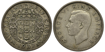 Новая Зеландия 1/2 кроны 1937 Георг VI (1936-1952) KM 11 серебро 272-1013