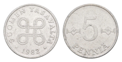 Финляндия 5 пенни 1982 KM 45a алюминий 4647-315