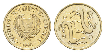 Кипр 2 цента 1988 KM 54.2 никель латунь UNC 4649-1149