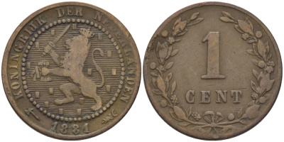 НИДЕРЛАНДЫ 1 ЦЕНТ 1881 KM 107 бронза 100-112