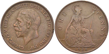 Великобритания 1 пенни 1928 Георг V (1910-1936) KM 838, Spink 4055 бронза 115-232