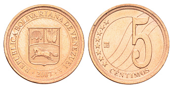 Венесуэла 5 сентимо 2007 Y 88 сталь плакированная медью UNC 4697-1033
