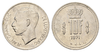 Люксембург 10 франков 1971 Герцог Жан (1964-1999) KM 57 медно-никель 4703-153