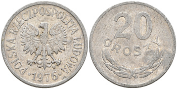 ПОЛЬША 20 ГРОШЕЙ 1976 MW KM А47 алюминий 106-452