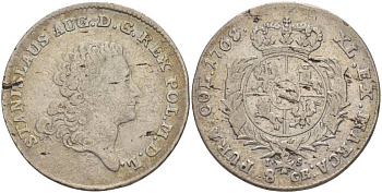 Польша 8 грошей (2 злотых) 1768 IS, Станислав II Август Понятовский (1764-1794), вес 8,83 г KM 186.2 (C53.2), Kopinski 410.3b серебро 00-813-03