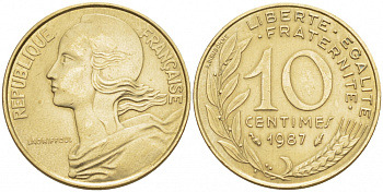 ФРАНЦИЯ 10 САНТИМОВ 1987 ТИП MARIANNE KM 929 медь алюминий никель 112-1023