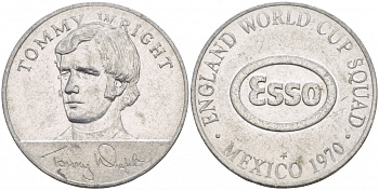МЕКСИКА ЖЕТОН СПОРТИВНЫЙ 1970 TOMMY WRIGHT, АНГЛИЙСКИЙ КУБОК ЧЕМПИОНОВ, ГУРТ РУБЧАТЫЙ, ESSO алюминий 4544-831