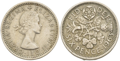 Великобритания 6 пенсов 1963 Елизавета II (1952-2022) KM 903, Spink 4149 медно-никель 4525-841