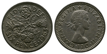 Великобритания 6 пенсов 1963 Елизавета II (1952-2022) KM 903, Spink 4149 медно-никель 4381-765