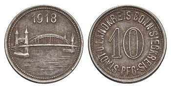 Бонн 10 пфеннигов 1918 Funck 52.4, Men05 3224.2, Men18 4139.2 железо 4636-812