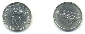 Малайзия 10 сенов 1989 цветок KM 51 медно-никель 3999-546