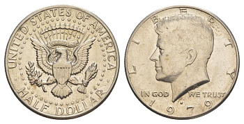 США 1/2 доллара (50 центов) 1979 D, Джон Кеннеди KM A202b медь плакированная медно-никелем aUNC 4117-934