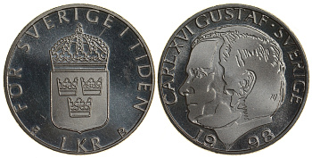 Швеция 1 крона 1998 Карл XVI Густав (1973- ) KM 852a медно-никель UNC 4179-1251