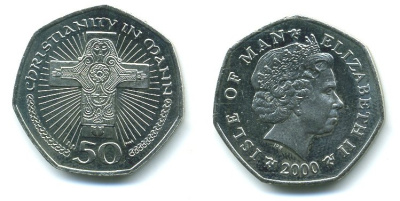 ОСТРОВ МЭН 50 ПЕНСОВ 2000 PM AA ХРИСТИАНСТВО KM 1041 медно-никель UNC 04-442