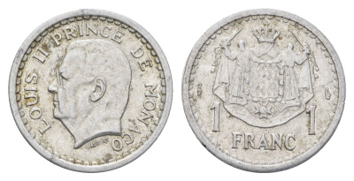 Монако 1 франк 1943 Луи II (1922-1949) KM 120 алюминий 4660-934