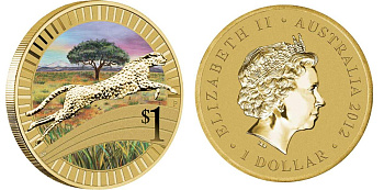 Австралия 1 доллар 2012 серия животные спортсмены, гепард, цветная эмаль KM 1809 алюминиевая бронза UNC M41-18