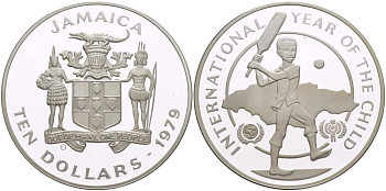 Ямайка 10 долларов 1979 международный год детей KM 80 серебро PROOF 11-148-25