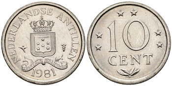 Нидерландские Антилы 10 центов 1981 Беатрикс (1980-2013) KM 10 никель 4585-959