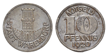 Варендорф 10 пфеннигов 1920 Funck 575.4, Men18 32804.4 железо 4511-1125