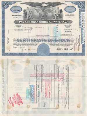 США, Pan American World Airwaysсертификат на 100 акций1974бумага5553-17-2