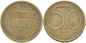 АВСТРИЯ 50 ГРОШЕЙ 1964 KM 2885 алюминиевая бронза 4523-232